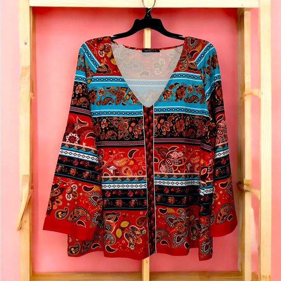 NoraCora Colorful Bohemian Style Paisley Print Long-sleeve Cardigan XL - Picture 1 of 3